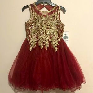BEAUTIFUL RED AND GOLD RARE EDITIONS GIRLS DRESS